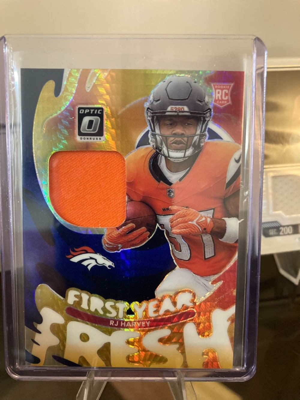Panini Optic RJ Harvey Denver Broncos Orange & Blue Rookie Patch Card